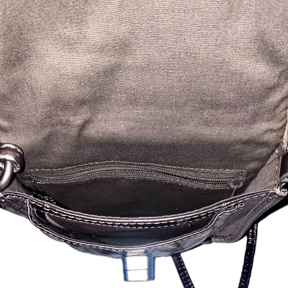 Fossil Champagne Silver Metallic Leather Crossbody Bag Brushed Nickel Pockets EC - Picture 7 of 10
